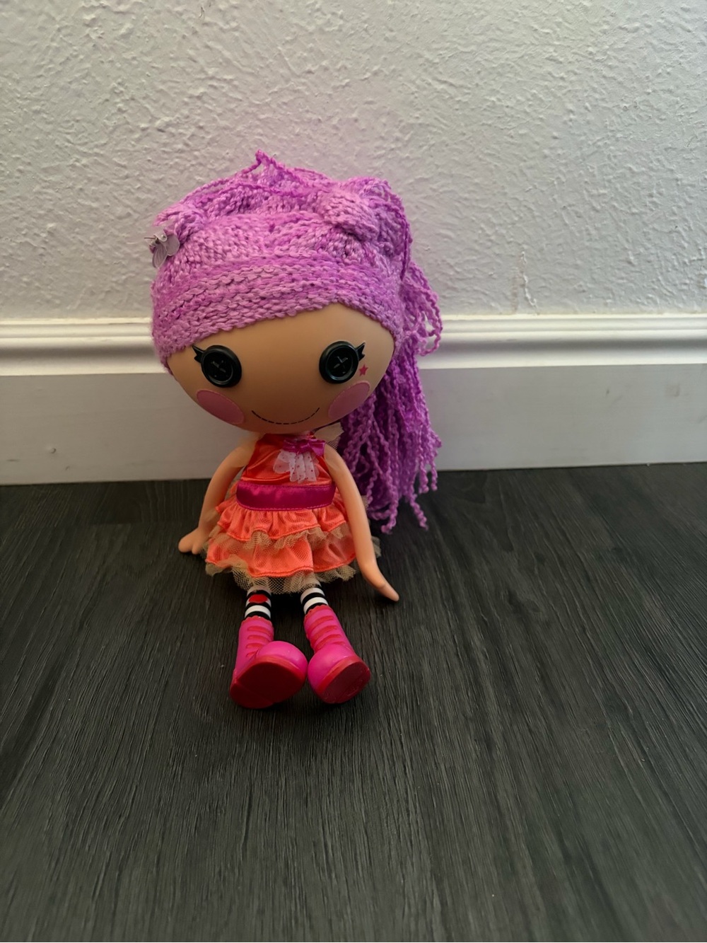 Plush Knit-Head Fashion Doll - Purple Hair & Orange Dress